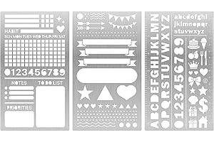 3PCS Metal Journal Stencils for Planner & Journaling - Reusable Planner Calendar Stencils Templates for Lists, Icons & Number