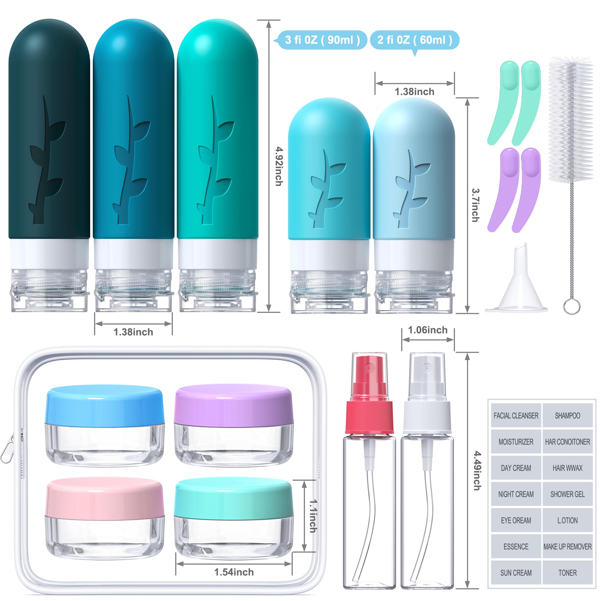 Aeomni 19pack Travel Bottles for Toiletries, TSA Approved Silicone Travel Size Containers for toiletries Set