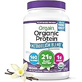 Orgain Organic Protein + Metabolism Blend Powder, Vanilla Bean - 21g Plant Protein, 5g Prebiotic Fiber, No Lactose Ingredients, Low Sugar, Non-GMO, for Shakes & Smoothies, 1.71 lb
