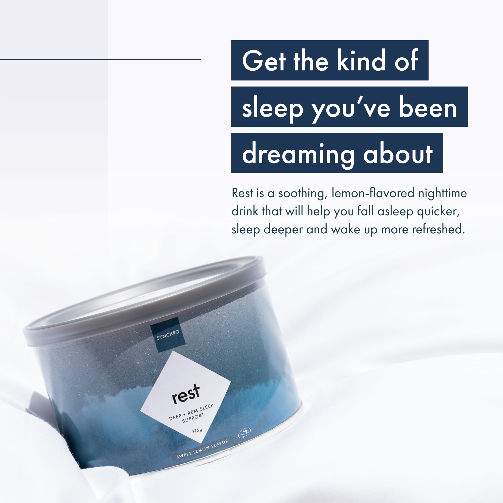Synchro - Rest Sleep Supplements, Relaxing Sleep Aids for Adults, Powdered Magnesium Supplement for Deep Sleep Support, Nighttime Drink Sleep Supplement, Sweet Lemon Flavor, 210 Grams