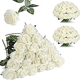 Nubry 24pcs Artificial White Roses, Fake Silk Roses Flower with Long Stems, Realistic Flowers for Bridal Wedding Party Table Centerpiece Home Decor