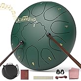Rain Drum for Outside Garden, 8 Inches 11 Notes Steel Tongue Drum, Waterproof Meditation Rain Chime, Musical Instruments for Adult Gift with Bag, Music Book, Mallets (Green)