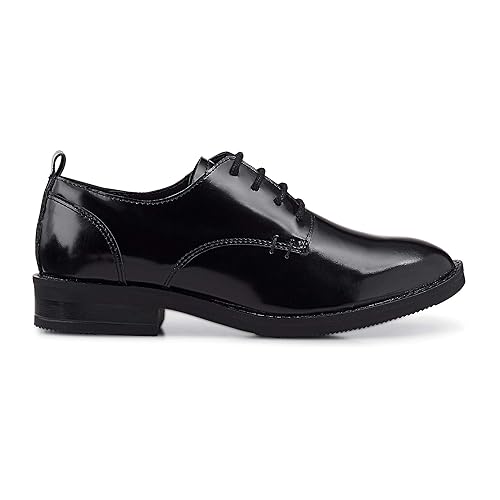 Another A Damen Damen Klassik-Schnürer aus Leder, adrette Derbys mit eleganter Laufsohle in Schwarz 