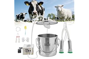 VEVOR Goat Milking Machine, 3.2 Gal / 12 L Food-Grade Stainless Steel Bucket, 4 Teat Cups for Cows and Goats, with 8000 mAh Rechargeable Battery, Electric Pulsation Milking Machine Portable Milker