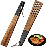 Baderke 12 Inch Wooden Spatula Acacia Wood Flat Spatula Black Handle for Cooking Small Wood Flipper Multipurpose Cooking Utensils for Flipping Scraping Turning, Set of 2