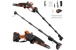 Xilpo 2-in-1 Cordless Pole Saw,8 Inch Electric Pole Chainsaw for Tree Trimming with 21V Battery, Auto Oiling, 15 FT Max Extension Portable Pole Saws for Aerial logging, pruning, landscaping