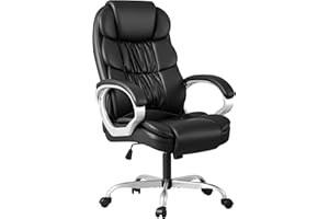 Homall Office Chair High Back Computer Desk Chair, PU Leather Adjustable Height Modern Executive Swivel Task Chair with Padded Armrests and Lumbar Support (Black)