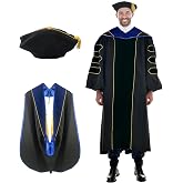Gradois Deluxe Graduation Gown and Hood with Gold Piping - Doctoral Regalia