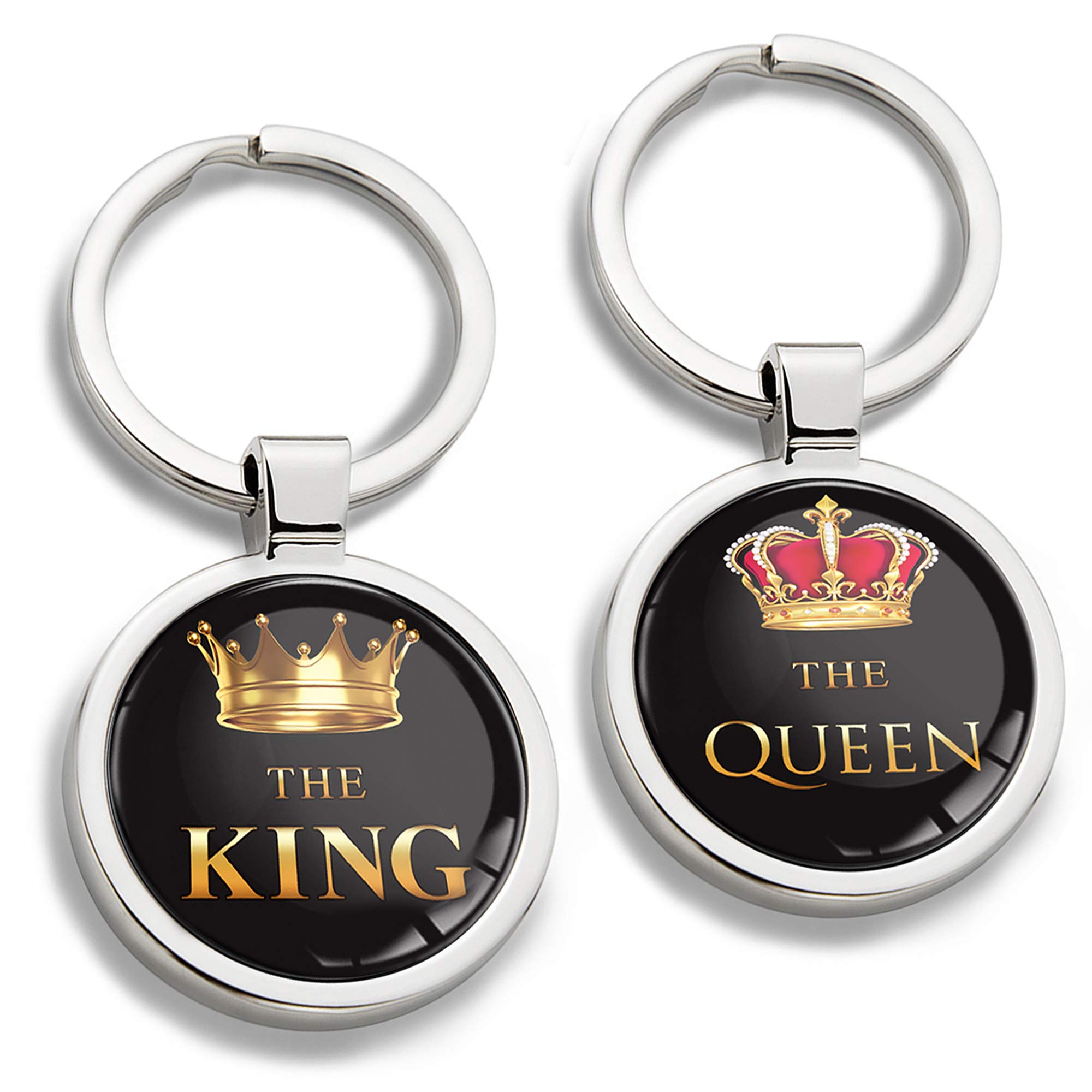 Biomar Labs Stainless Steel Metal Keychains With Multiple Unique Designs Durable Premium Accessory Car House Keys Backpack Gift Travel Souvenir Elegant (The King & The Queen Emblem KK 251)
