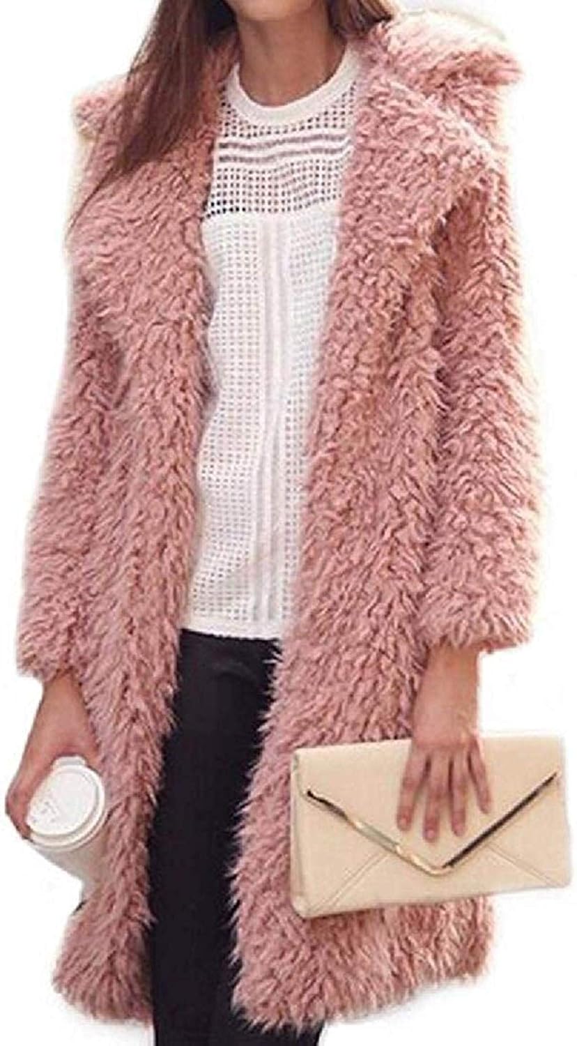 Women Coats Jackets Faux Fur Thick Lapel Fluffy Trench Coat Jacket