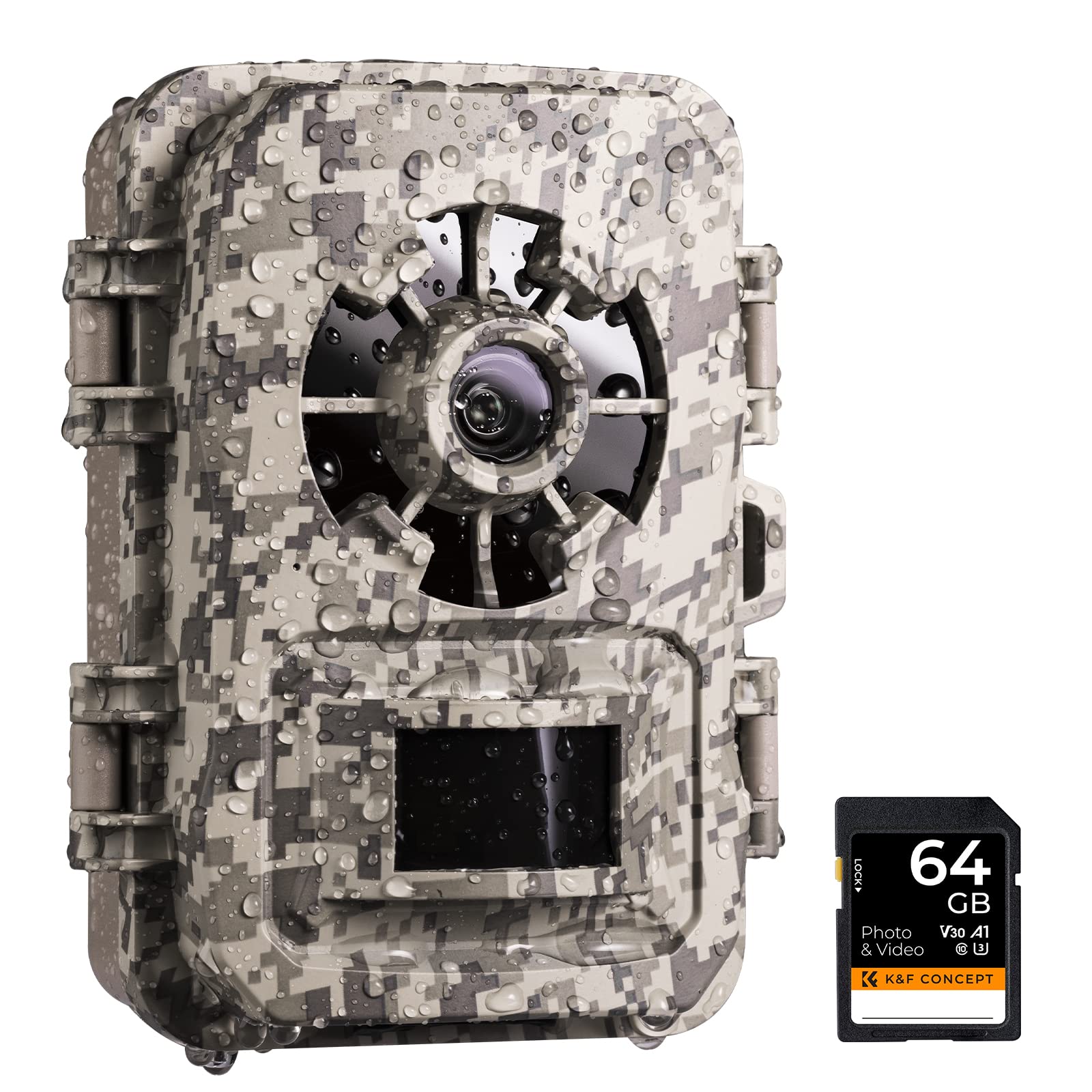 K&F Concept Wildlife Trail Camera, Infrared Game Camera Night Vision No Glow, 0.2s Trigger Speed 24MP 1296P/30fps+64G Card, IP66 Waterproof Scouting Camera Farm Monitoring Motion Activated