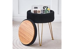 Cpintltr Velvet Foot Rest Stool Multipurpose Dressing Stools Upholstered Round Storage Ottoman Modern Soft Vanity Chair with Memory Foam Seat Black