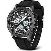 PINIDOUS Watch for Men Watches Sport Military Waterproof Watches Analog Digital Watches Stainless Steel Watches with Alarm Stopwatch LED Light Hourly Chime Multi-Function Wristwatch