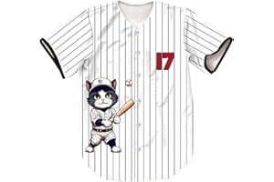 HOPSHION 5/17/50 Stripes Baseball Jersey Short Sleeve Button Shirts for Fans