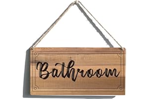 Qious Bathroom Sign Farmhouse Toilet Wooden Hanging Sign Rustic Retro Wall Art Decor for Home Decoration 12 x 6 Inches