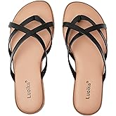 Luoika Women's Wide Width Flat Sandals, Flip Flop Slides Sandal Casual Strapy Sandal Slip on Summer Beach Shoes for Women.