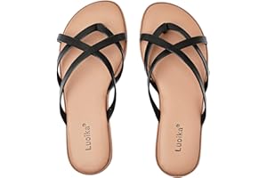 Luoika Women's Wide Width Flat Sandals, Flip Flop Slides Sandal Casual Strapy Sandal Slip on Summer Beach Shoes for Women.