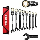 WORKPRO Ratcheting Combination Wrench Set, 8-Piece Flex-Head Anti-Slip Wrench Set SAE 5/16-3/4 in, 72-Teeth, Cr-V Constructed