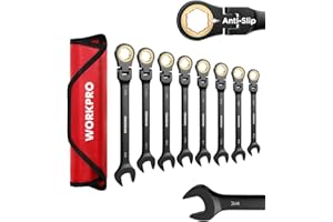 WORKPRO Ratcheting Combination Wrench Set, 8-Piece Flex-Head Anti-Slip Wrench Set SAE 5/16-3/4 in, 72-Teeth, Cr-V Constructed