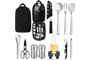 AOFUXTI Camping Cooking Utensils Set - Camping Kitchen Equipment, Compact and Portable Camper Accessories, Perfect for Travel, Picnic, RV, Camping, BBQ, Party