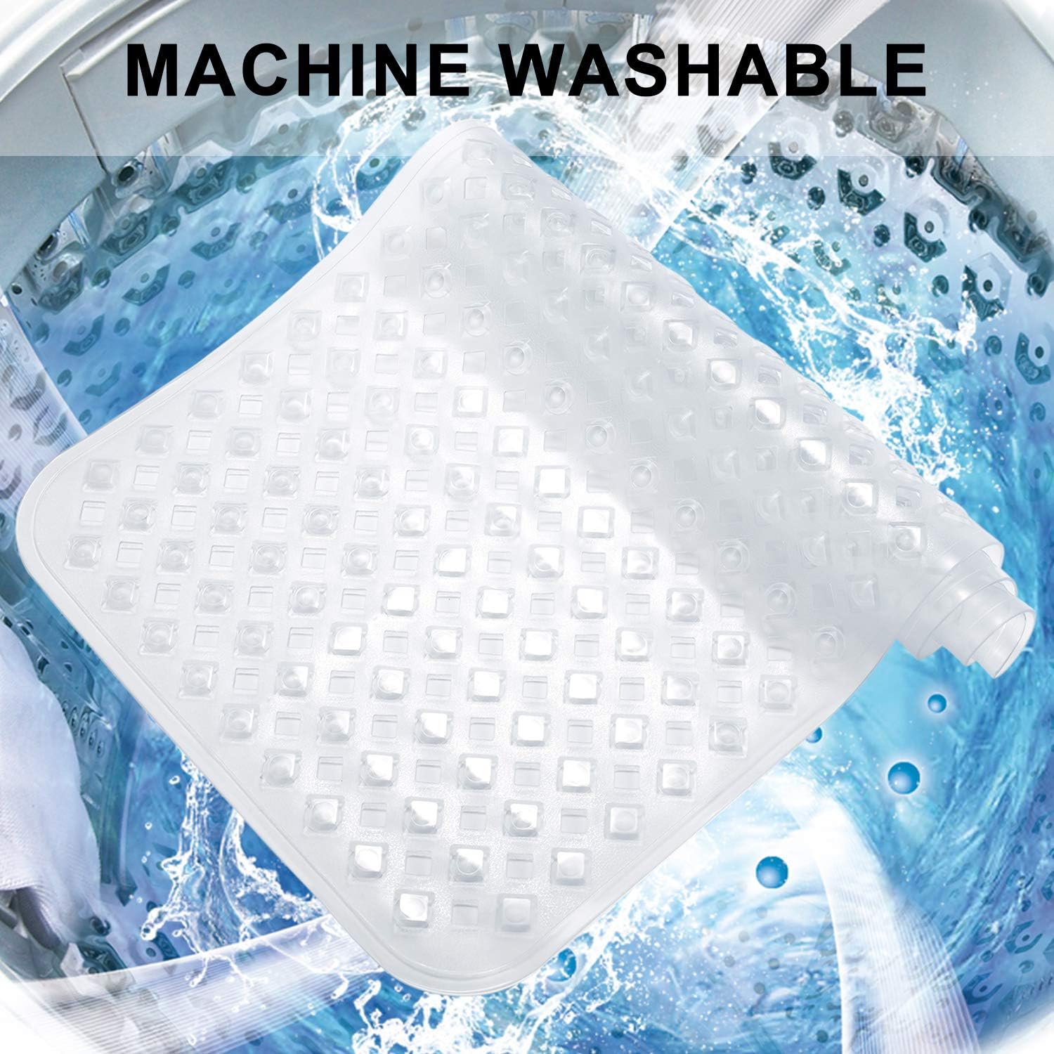 YINENN Bath Tub Shower Mat 35x15.5 Inch Non-Slip and Phthalate Latex Free,Bathtub Mat with Suction Cups,Machine Washable XL Size Bathroom Mats with Drain Holes (Clear): Health & Personal Care