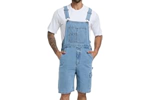 WORK IDEA Men's Denim Bib Overall Shorts | Durable 100% Cotton Relaxed Fit Jumpsuit