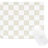 Ksriylm Cute Beige White Mouse Pad,Retro Checkered Pattern Mousepad,Square Aesthetic Plaid Waterproof Grid Mouse Mat Design, Non-Slip Rubber Base Computer Funny Boho Small Mouse Pads