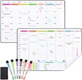 POPRUN 2 Pack A3 Whiteboard Fridge Wall Planner Weekly Monthly Organiser view 1