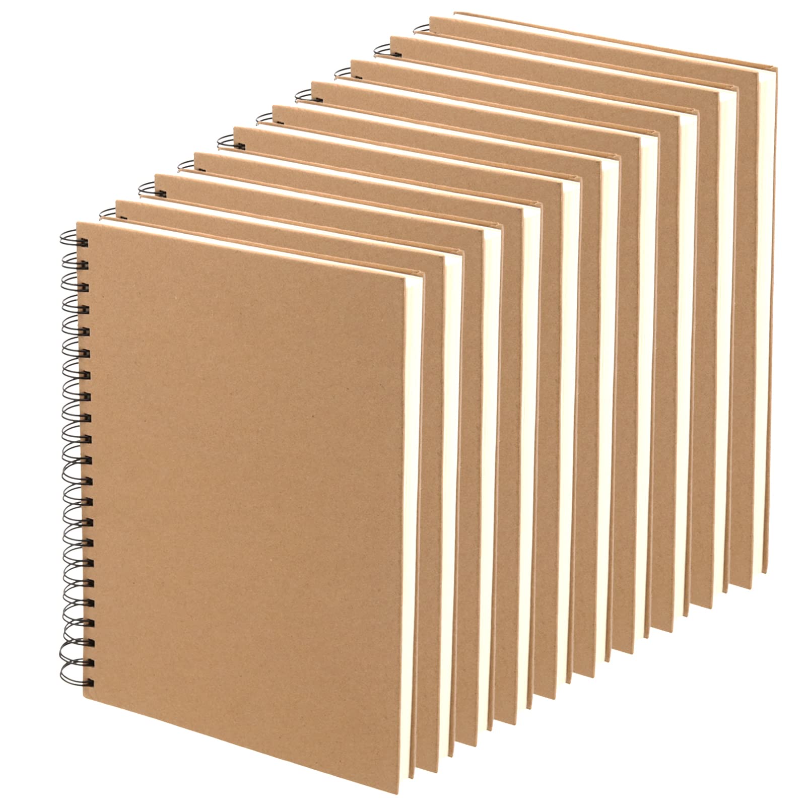 MUKCHAP 10 Pack A5 Spiral Bound Sketchbook, 60 Sheets/120 Pages A5 Landscape Sketch Pad, 100gsm Kraft Cover A5 Drawing Pad with Blank Pape for Art, Painting