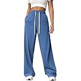 PINSPARK Wide Leg Sweat Pants for Womens High Waisted Baggy Sweatpants Casual Drawstring Workout Pants with Pockets