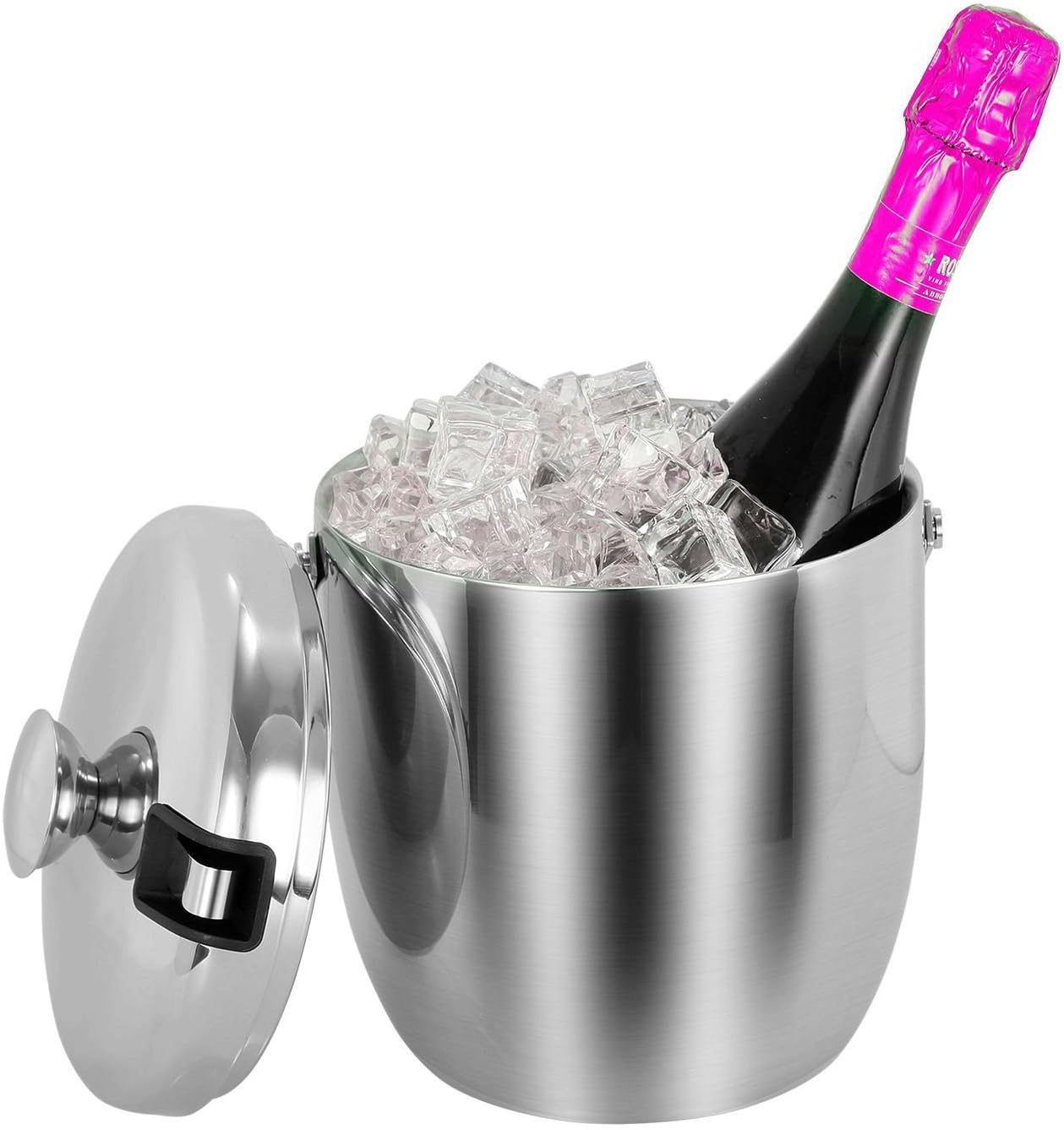 Ice Bucket with Tongs and Lids Insulated Double Wall Stainless Steel - SVVSS Ice Container for Bar Party Accessory Sets,3 Quart/Liter
