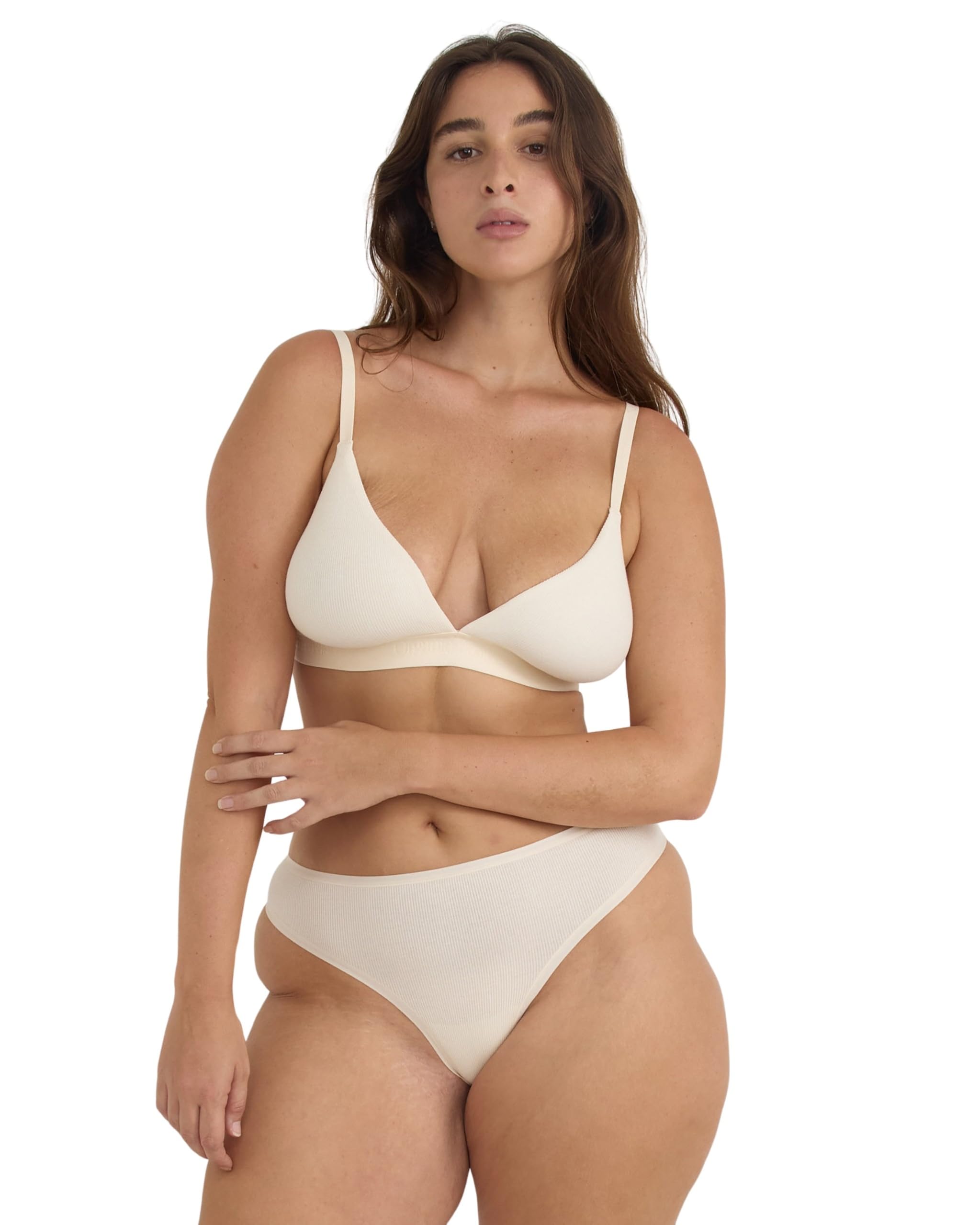 Photo 1 of Organic Basics Women's Core Wirefree Ribbed Cotton Triangle Bralette, Soft Vanilla