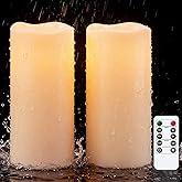 KunSwenn Outdoor Candles Waterproof, 8” x 4” Large Battery Operated Candles with Remote Timer, Pillar Flameless Outdoor Candle Flickering for Lartern Porch Patio Gardern Decor(Set of 2)