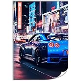 Japan Jdm Car R34 Taillights Night Car Posters & Prints Car Canvas Wall Art Living Room Decor for Men Aesthetic Paintings Pictures Wall Decor Unframed 12x18inch(30x45cm)