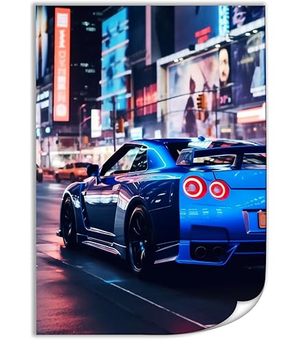 Nissan Skyline GT-R R35 Black & White Car Poster - 18x24 Inches Wall Art