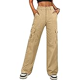 IWD Womens Cargo Pants High Waisted Straight Leg Trousers with 6 Pockets Casual Baggy Pants Trendy Clothes 2026