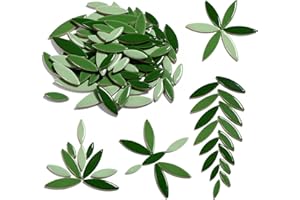 Yoption Petal Mosaic Tiles for Crafts, 200g Flower Leaf Ceramic Tiles Pieces for Mosaic Craft Supplies, DIY Outdoor Decor (Green Mix)