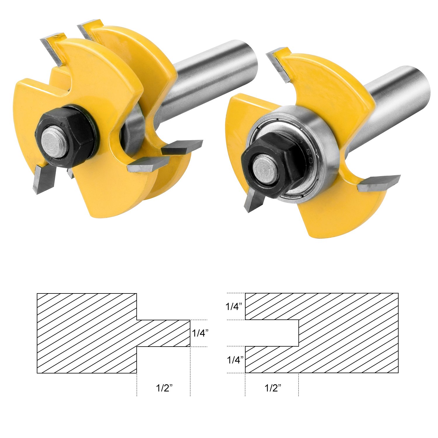 NOUVCOO 2Pcs Tongue and Groove Set,1/2 Inch Shank T Shape Wood Milling