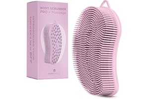 MainBasics Exfoliating Silicone Body Scrubber Pro 2-in-1 Shower Scrubber for Body, Silicone Loofah and Body Massager (Pale Pink, Body + Massage)