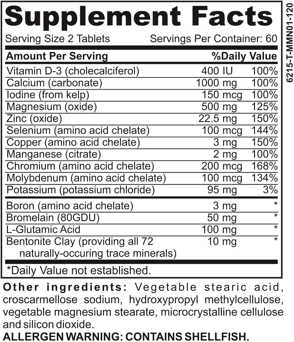 2-Month Multi Mineral Supplement (Iron Free) with 72 Trace Minerals - Supplements - Natural Multiminerals - Multimineral Complex - 120 Tablets: Health & Personal Care