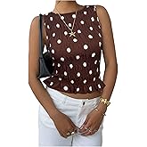 BEAUDRM Women's Polka Dots Tank Top Y2k Ruched Crewneck Sleeveless Ruffle Fitted Cropped Shirt