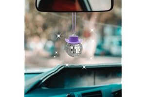 spansee Purple Disco Ball Car Accessory, Disco Ball with Cowboy Hat, Disco Ball Cowboy Hat Car Accessory, Rear View Mirror Accessories, Cowboy Hat Disco Ball Car Charm, Car Disco Ball,Disco Car Charm