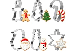 Penitue 6pcs Christmas Cookie Cutters, Stainless Steel Metal Holiday Cookie Molds Moulds Christmas Tree Candy Cane Santa Face