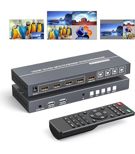 Amazon.com: 4K HDMI KVM Switch 4x1 Quad Multi Viewer 4 in 1 Out