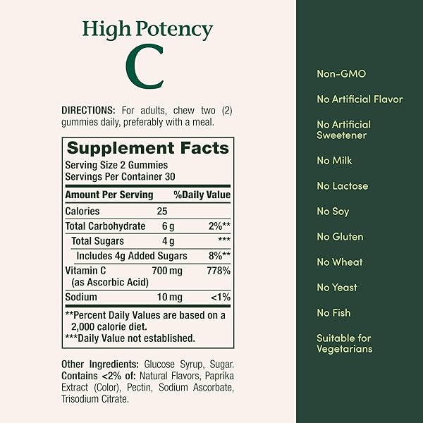 NATURE’S BOUNTY VITAMIN C GUMMIES 700MG, HIGH POTENCY VITAMIN C CHEWABLE GUMMIES FOR ADULTS, IMMUNE SUPPORT SUPPLEMENT, DIETARY SUPPLEMENT, ORANGE FLAVOR, 60 CT