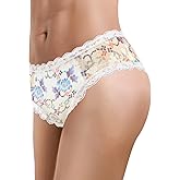 Littleforbig Unisex Hipster Lace Briefs Purple & Blue Blossom Pattern Cheeky Bow Panties Mesh Shaping Tucking Gaff