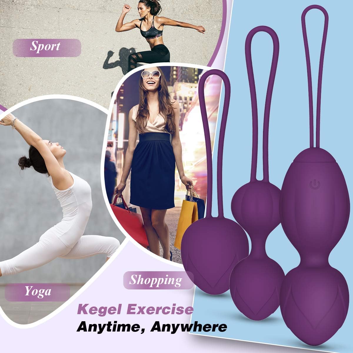 Kegel Balls for Tightening, Ben Wa Balls for Women Pelvic Floor Strengthening Device and Bladder Control Exerciser (Purple, 3 Balls): Health & Personal Care