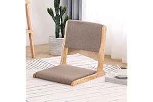 TIITA Tatami Chair Accent Furniture, Foldable Meditation Floor Chair, Folding Floor Chairs Seat, Portable Japanese Legless Chair, Back Rest Chair with Cushion, Wood Grey