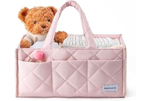Mecozone Diaper Caddy Organizer, Baby Diaper Storage Basket for Newborn Essentials, Baby Shower Gifts Registry Must-Have, Pink