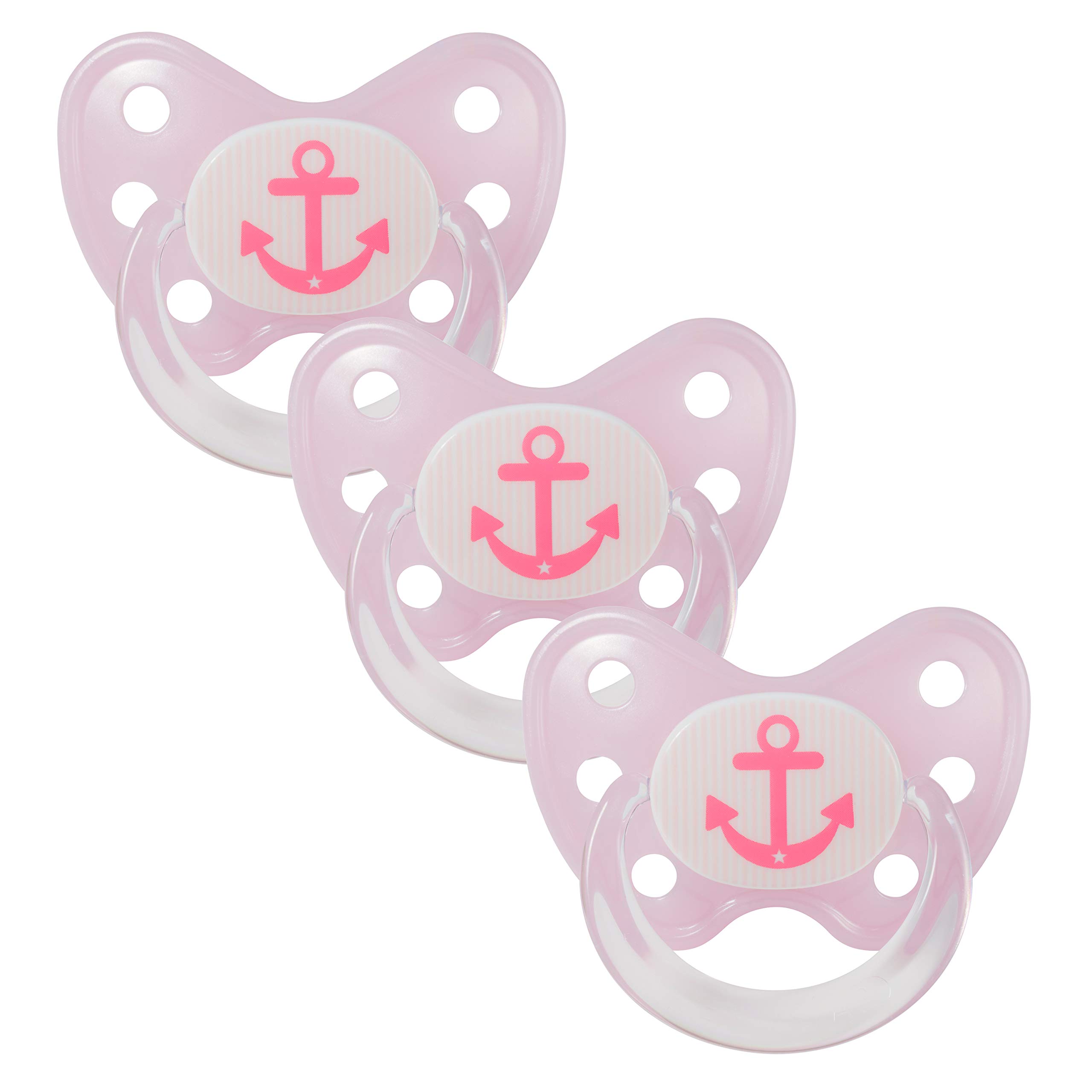 dentistar Silicone Soother Set of 3 - Size 3, from 14 Months - Tooth and Jaw Friendly Silicone Soother with Dental Step - BPA Free - Made in Germany - Anchor, Pink